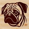 Cute Pug Portrait A close-up illustration of a pug's head, featuring a small dog with wrinkled skin and a flat face.