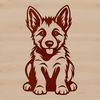 A vector illustration of a German Shepherd sitting calmly with its head slightly lowered.