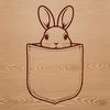 A cartoon rabbit's head peeking out from behind a small pocket, suitable for vector design and clip art.