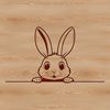 Decorative Rabbit Design SVG A cartoon-style rabbit with its head peeking out from behind a decorative Easter-themed background.