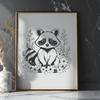 Detailed SVG Raccoon Design A raccoon illustration with detailed design for digital cutting machines.