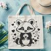 A cartoon racoon with heart symbols surrounding it.