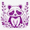 A digital illustration of a raccoon in a floral setting.