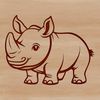 A graphic illustration of a rhinoceros in a natural habitat.
