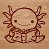 Axolotl Silhouette Reading a Book A simple line drawing of a salamander-like axolotl character reading a book.
