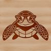 A sea turtle depicted in a vector format, wearing glasses on its head.