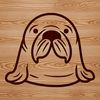 Whimsical Sea Lion Illustration A simple line drawing of a sea creature, specifically a smiling sea lion sitting on its haunches.