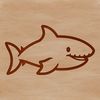A simple line drawing of a cute shark, ideal for clip art and vector design.