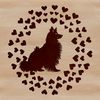 Adorable Vector Dog Illustration with Love Hearts A stylized vector illustration of a Shetland Sheepdog sitting with heart symbols surrounding it.