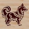 A standing Shetland sheepdog with distinctive ears and coat pattern.