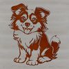 A realistic vector illustration of a calm Shetland sheepdog sitting on its hind legs.
