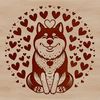 Japanese Dog Breed Clip Art Vector A sitting Japanese dog breed with love hearts surrounding it.