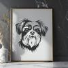 A stylized illustration of a small dog breed, specifically a Shih Tzu, with a distinctive head shape.