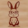 Whimsical Bunny Character SVG Download A cartoon rabbit character sitting on its hind legs, wearing trendy round glasses.