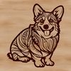 A stylized illustration of a sitting corgi in ornate detail.