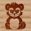 A cartoon illustration of a skunk wearing glasses in a playful pose.