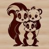 Whimsical Wildlife Skunk Illustration A black and white skunk standing on hind legs, with a distinctive striped pattern on its back.