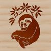 An illustration of a sloth amidst lush greenery.