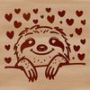 An SVG illustration of a sloth with heart motifs on its fur.