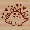 A stylized illustration of a Stegosaurus dinosaur with love hearts incorporated into its design.