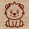 A simple line drawing of a lion sitting on its haunches.