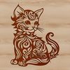 Cute Sitting Feline Art A cute, sitting kitten illustrated in ornate style with clean lines and simple shapes.