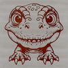 A prehistoric baby dinosaur, the t rex, peeking out from behind its head.
