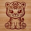 Whimsical Tiger Clip Art A sitting tiger, depicted in detailed vector art.