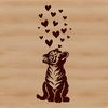 Cute Tiger with Heart Surrounds A tiger sitting on the ground with love hearts surrounding it, showcasing a cute big cat in vector design.