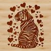 Whimsical Tiger Vector Design A large wild animal, specifically a big cat, depicted in a vector design format with love hearts.