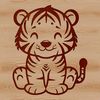 SVG Sitting Tiger Clip Art A stylized illustration of a tiger sitting, suitable for graphic design projects.