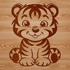 Vibrant Tiger Clip Art A sitting tiger with vibrant stripes in various colors.