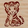 Simple Tiger Design Clipart A sitting tiger with distinctive stripes in various shades of orange and black.