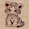 A sitting tiger with a big cat's facial features, suitable for vector art designs.
