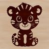 Tiger Silhouette in a Natural Setting A cute tiger sitting in a natural setting, depicted as a vector graphic.