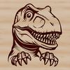 A vector design featuring a cute cartoon dinosaur with bold lines and bright colors.