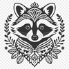 Racoon Among Blooms A vector illustration of a raccoon surrounded by floral elements.
