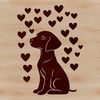 Weimaraner Dog Illustration with Heart Elements A cartoon-style illustration of a sitting Weimaraner dog with heart elements.