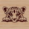 Cute Wild Ocelot SVG Vector Graphic A wild ocelot's head peeking out from behind a tree, illustrated as a vector graphic.