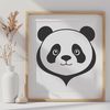 Free Black and White Panda Graphic A black and white illustration of a panda sitting on its hind legs.