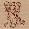 Striped Feline Vector Art A sitting tiger with distinctive stripes and whiskers, depicted in a simple vector design.