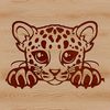 A close-up vector illustration of an ocelot's head, with its fur texture and whiskers visible.