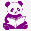 A cartoon illustration of a panda bear sitting on the ground, reading a book with a peaceful expression.