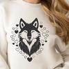 Whimsical Wolf Silhouette A wolf's head with love hearts surrounding it, designed as vector art.