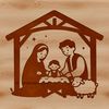 A traditional Nativity scene featuring Mary, Joseph, and the baby Jesus in a stable.