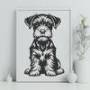 Cute Sitting Miniature Schnauzer Digital Drawing