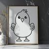 Quirky Farmyard Friend A simple line drawing of a chicken standing on a farm yard.
