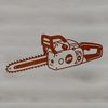 Mechanical Illustration of a Chainsaw A detailed illustration of a chainsaw tool with cutting teeth and handle.