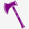 A hand holding a large, curved axe head with a wooden handle.