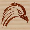 A detailed vector illustration of a bird's head profile with sharp feathers and piercing eyes.